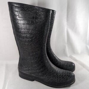 Pajar Canada Black Textured Croc Skin Rain Boots Rubber EU 38 Waterproof 7.5
